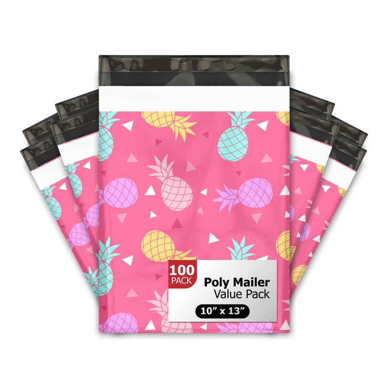 Pro Supply Global 10x13 (100) Pink Pineapple Designer Poly Mailers Waterproof Self Sealing Tear Resistant Polymailers Shipping Envelopes Premium Printed Bags For Small Businesses - Image 1